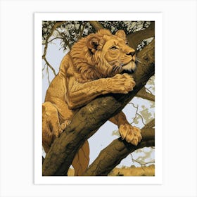 Barbary Lion Relief Illustration Climbing A Tree 2 Art Print