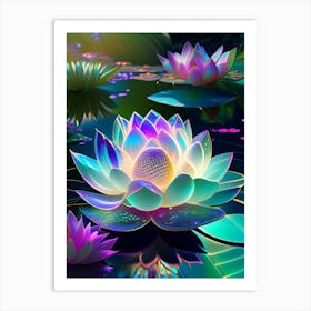 Lotus Flower In Garden Holographic 6 Art Print