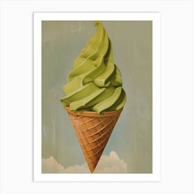 Matcha Ice Cream Cloud Mid Century Modern Art Print