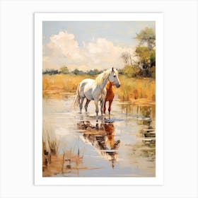 Horses Painting In Okavango Delta, Botswana 1 Art Print