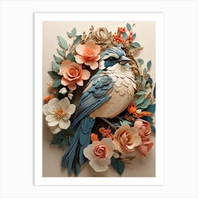 Bird With Flowers 2 Art Print