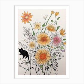 Flowers And Cat Luckycharms Art Print