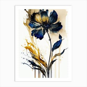 Elegant Gold and Blue Flower Art Print