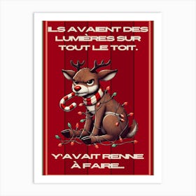 Renne lumières de Noël humour rouge Art Print