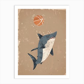 Shark Playing Basketball Muted Pastels 2 Art Print