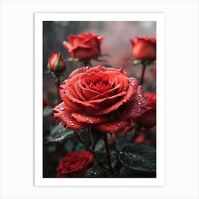 Red Roses In The Rain Print  Art Print