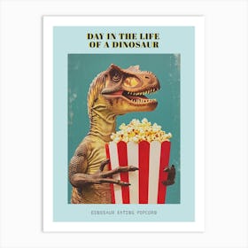 Dinosaur Eating Popcorn Retro Collage 2 Poster Art Print