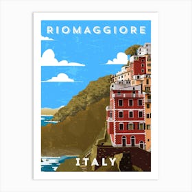 Riomaggiore, Italy — Retro travel minimalist art poster Art Print