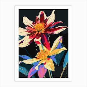 Neon Flowers On Black Dahlia 2 Art Print