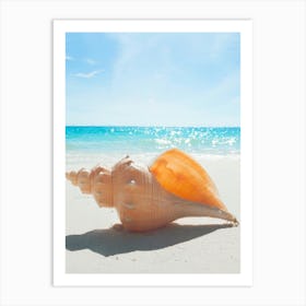 Beach Scene With Conch Shell Art Print