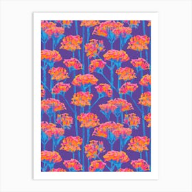 SUNSHINE-Y Abstract Floral Summer Bright Botanical in Fuchsia Pink Orange Blue on Purple Art Print