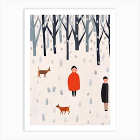 Winter Snow Scene, Tiny People And Illustration 8 Art Print