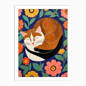 Cat In Flowers 1 Art Print