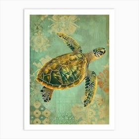 Ornamental Sea Turtle Wallpaper Style 9 Art Print