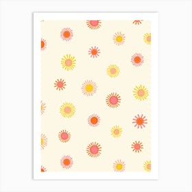 Colorful Abstract Sun Burst Polka Dots on Eggshell White Art Print