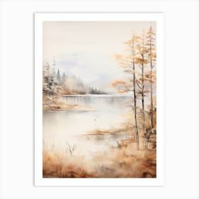 Lake In The Woods In Autumn, Painting 42 Art Print