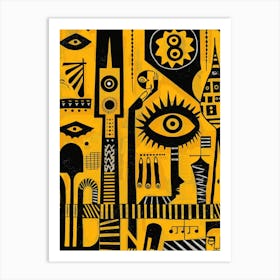 Yellow And Black Abstract Painting 2 Art Print