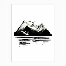 Mountains And Seagulls Art Print