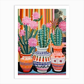 Cactus Painting Maximalist Still Life Zebra Cactus 1 Art Print