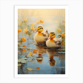 Floral Ornamental Duckling Painting 3 Art Print