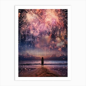 cosmic fireworks over a beach 3 Art Print