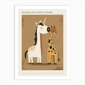 Unicorn & Giraffe Friend Muted Pastel 4 Poster Art Print