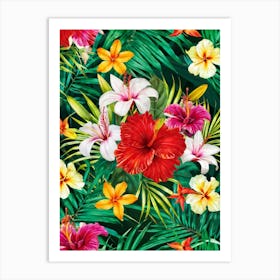 A Contemporary Tropical Floral Frame Highlighting A Variety Of Vivid Exotic Florals In Full Bloom (1) Art Print