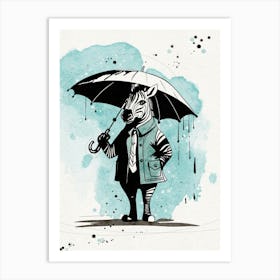 Zebra With Umbrella Art Print