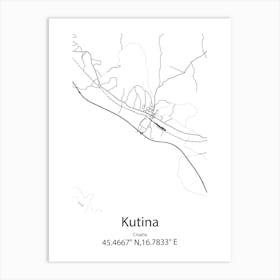 Kutina,Croatia Minimalist Map Art Print