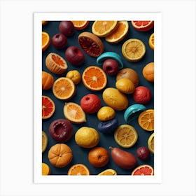 Fruit Slices On A Dark Background Art Print