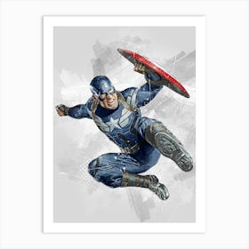 Marvel Captain America Watercolor Art Print
