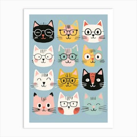 Cartoon Cats With Glasses Art Print