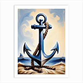 Ship anchor, Ropes, Oil painting 2 Art Print