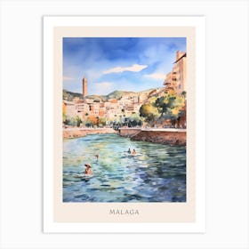 Swimming In Malaga Spain Watercolour Poster Art Print