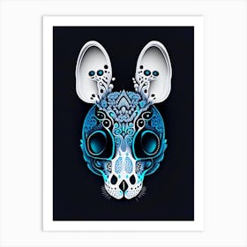 Animal Skull 2 Blue Doodle Art Print