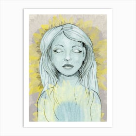 Girl with sunflowers Art Print