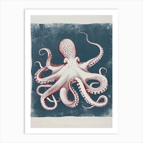 Octopus Deep In The Ocean Linocut Inspired 2 Art Print