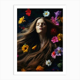 Dreaming Girl With Flowers Art Print