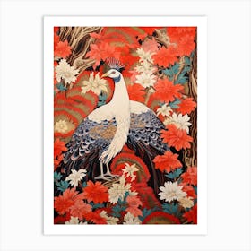 Aster And Bird 2 Vintage Japanese Botanical Art Print