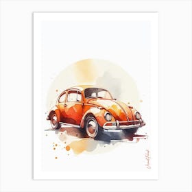 Vintage Orange Vw Beetle Car Art Print