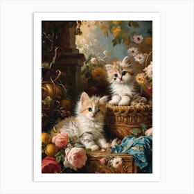 Kittens With Flowers Rococo Painting Inspired Art Print