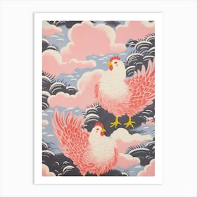 Vintage Japanese Inspired Bird Print Chicken 3 Art Print