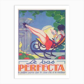 Le Bas Perfecta Stockings, Woman Reading, Vintage Poster Art Print