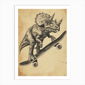Vintage Protoceratops On A Skateboard Art Print