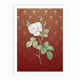 Vintage White Misty Rose Botanical on Falu Red Pattern n.1216 Art Print