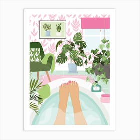 Botanical Bathroom Self Care Relaxing In Bathtub Poster