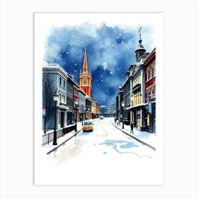 Watercolor Christmas City Street Art Print