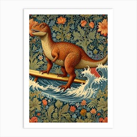 William Morris T-Rex On Surfboard Art Print