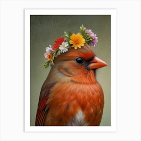 Cardinal With Flower Crown European Robin 3 Art Print