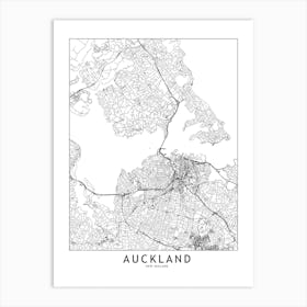Auckland White Map Art Print